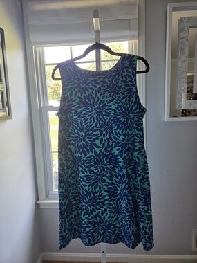 Floral Sleeveless Teal and Navy Shift Dress